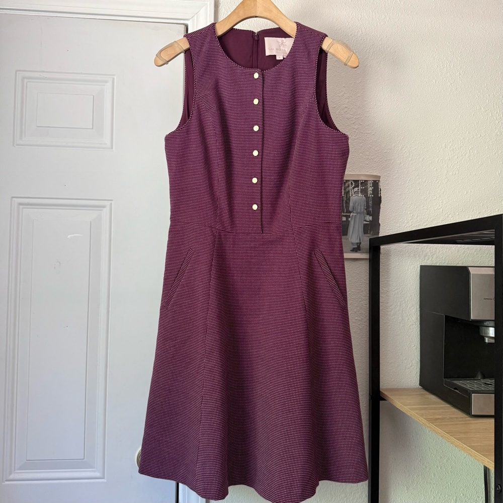 Gal Meets Glam burgundy dot polka sleeveless knee mini dress